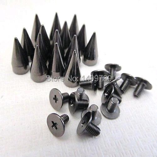100 Sets 13MM Black Color Punk Bag Belt Shoes Clothes Leathercraft Cone Rivet Metal Bullet Spike Stud DIY Shipping Free
