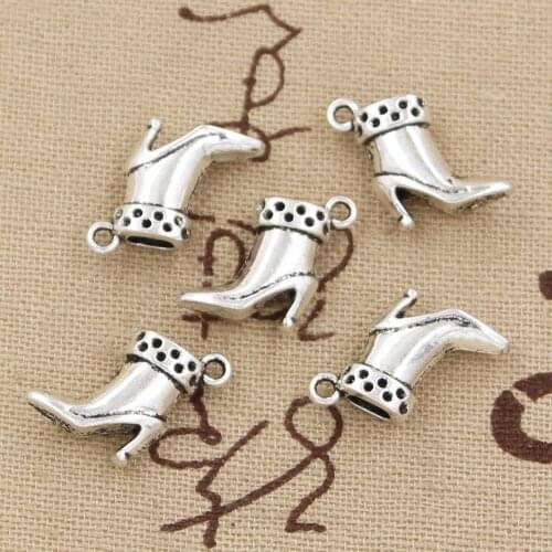 20pcs Charms High Heeled Shoes Boots 13x13x5mm Antique Bronze Silver Color Plated Pendants Making DIY Handmade Tibetan Jewelry