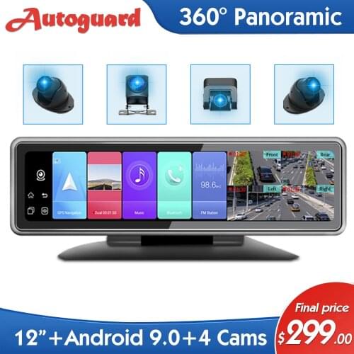 2021 4 Cameras Android 9.0 Car DVR Mirror 4G WiFi GPS Dash Camera 4CHs Auto Recorder Dashcam Smart Car DVR Auto Recorder