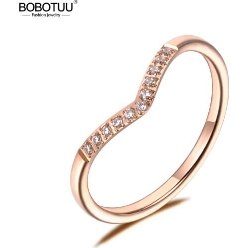 BOBOTUU Vintage V Letter Shape Wedding Rings With AAA CZ Crystal Stone Unique Design Finger Ring Jewelry For Women BR19050