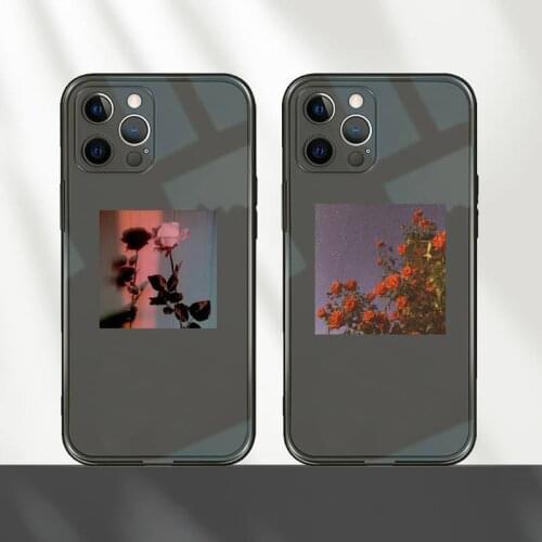 Flower Phone Case For iPhone 12 11 8 7 mini pro X XS XR MAX Plus Black Transparent Cover