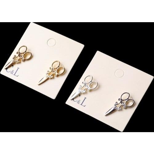 E379 new Arrival small Simple Gold and Silver plated scissor Stud earrings for women Fancy Jewelry wholesale free shipping
