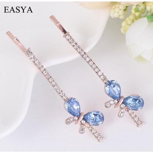 EASYA Cute Colorful Sparkliing Rhinestone Hair Accessories Hair Clips Jewelry Gold Tone Crystal Metal Butterfly Hair Pin