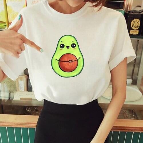 Hipster Tee Shirt Femme Cartoon Funny Avocado Fashion Print T Shirt Women Tops Summer Short Sleeve Casual Harajuku Shirt T-shirt