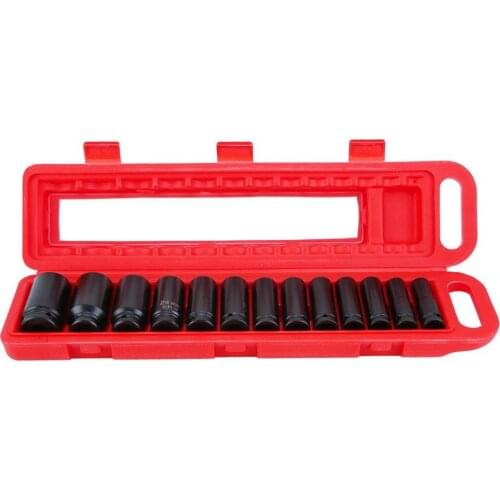 12 Point Impact Sleeve Set Professional Quality 1/2" Drive Deep Length Long Reach Impact Sockets 13pc