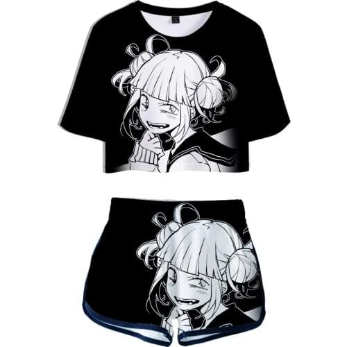 Anime My Hero Academia 3D girls Tracksuit Women Two Piece Set Top tshirt +Shorts Izuku Midoriya Himiko Toga Cosplay Costumes