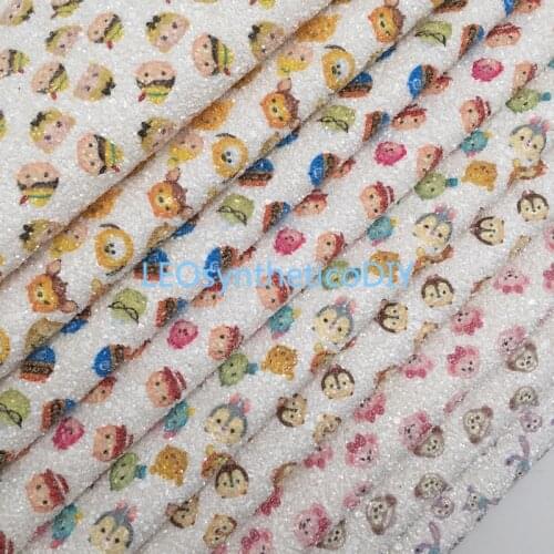 LEOsyntheticoDIY Bears Dog Printed Chunky Glitter Vinyl Fabric Sheet Twill Backing Synthetic Leather Faux Vinil DIY A4 SIZE R051