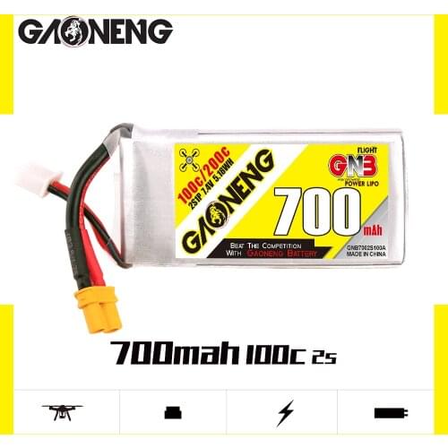 2PCS Gaoneng GNB 700mAh 2S 7.4V 100C/200C Lipo Battery with JST/XT30 Plug for DYS FPV Racing Drone 4 axis RC Drone Parts
