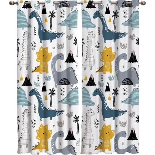 Cute Cartoon Dinosaur Window Curtain for Living Room Kids Room Bedroom Home Decor