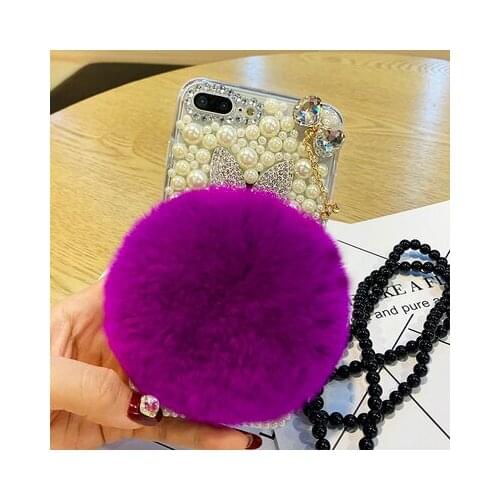 Fashion Real Rabbit Fur Furry Rabbit ears Bling Case Capa For Xiaomi Redmi 9 9A 9T Pro Note9 Pro Max Note9S Note8 Plush Fundas