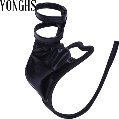 Mens Lingerie C-String Panties for Sex Patent Leather Crotchless C-string Bikini Briefs Bulge Pouch Sex Gay Underwear Underpants