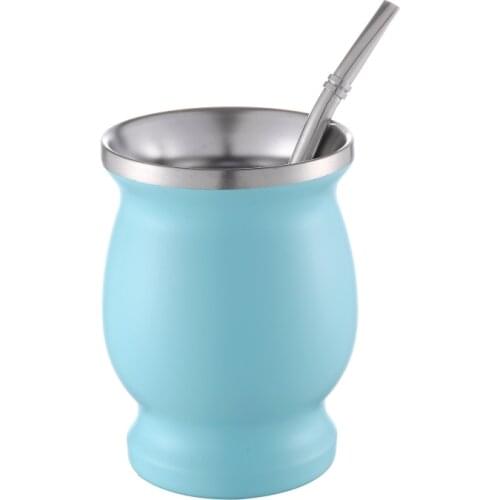 Yerba Mate Gourd Set Double-Wall Stainless Steel Mate Tea Cup and Bombilla Set Includes Yerba Mate Gourd (Cup) With One Bombilla