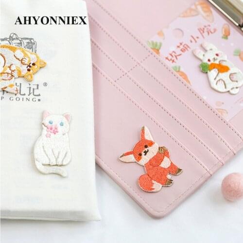 AHYONNIEX Cute Fox Shiba Cat Dog Rabbit Patch Iron On Patches Badges For Clothes Stickers Jeans Student Backpack DIY Applique