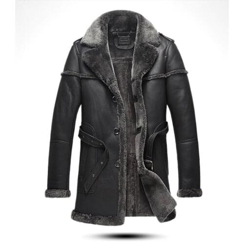 New arrival Winter Retro Leisure Genuine Leather Fur Mens Jacket Sheep skin Medium and long section Fur one Male leather coat