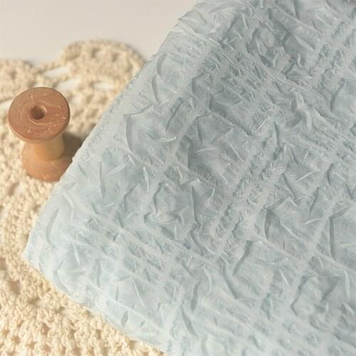 One meter High quality Chiffon fabric Light gray blue labyrinth salt shrinkage tissu High-end dresses clothes material