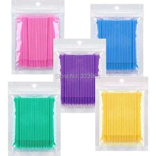 1000cs Disposable MicrBrush Makeup Brushes Eyelash Extension Cotton Swab Micro Masacra Brush Lash Removing Applicators 5 Colors