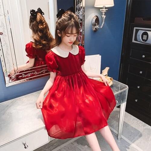 Girls Dress Kids Performance Dress for Girls Hot Red Teenager Wedding Party Princess Costume 4 5 6 7 8 9 10 12 13 Years Old