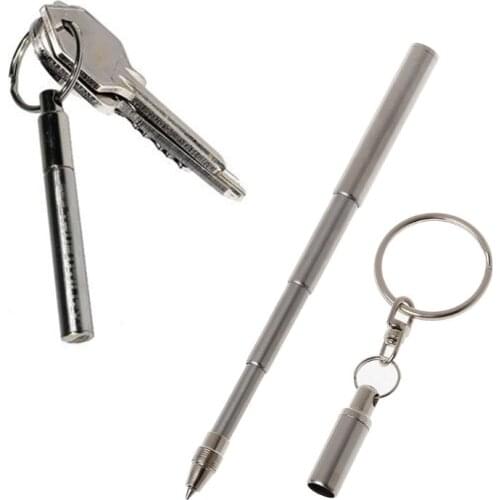 Portable Stainless Steel Telescopic Ballpoint Pen Metal Key Ring Keychain Tools
