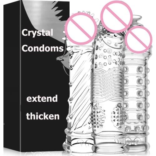 MizzZee Soft TPE Transparent Penis Enlargement Condoms for men Penis Extension Sleeves For Adults Intimate Goods Reusable Condom