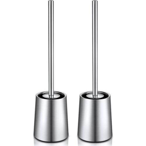 HOMEMAXS 2PCS Toilet Brushs With Holder Good Grip Stainless Steel Toilet Bowl Cleaner Brush Set for Bathroom (Sanding)