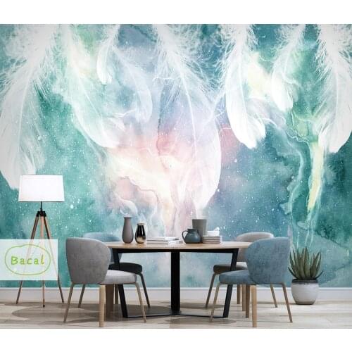 Modern Minimalist Mural Photo Wallpaper 5D Feather Wall Mural Abstract Handpainted Green Art Wall Paper Bedroom Wall Decor 3d