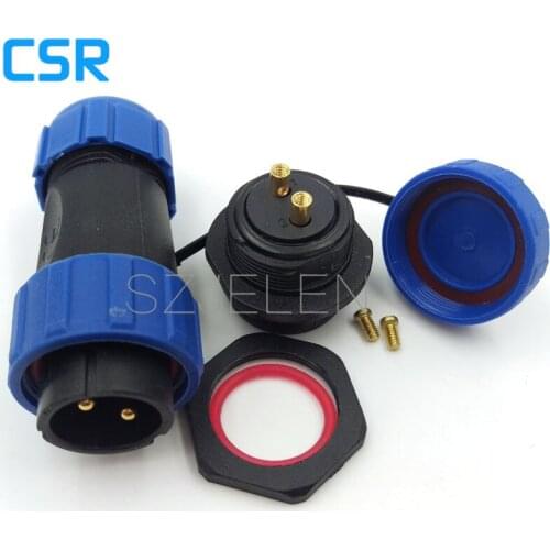 SP2110, 2 pin waterproof connector, panel cutout 2mm, IP68, connection mode connect by the metal screw, LED power wire connector