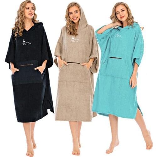 Medium Sleeve Pure Cotton Changing Robe Wetsuit Four Seasons Hooded Surf Poncho Women Men Hood Surfing Cape Absorbent Bathrobe