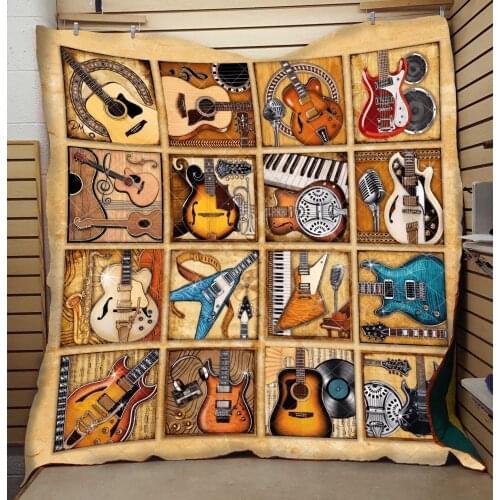 3D Guitar Quilt Classic Vintage Soft High End Fashionable Kids School Adults Bed Summer Cool Quilt High End Dropshipping