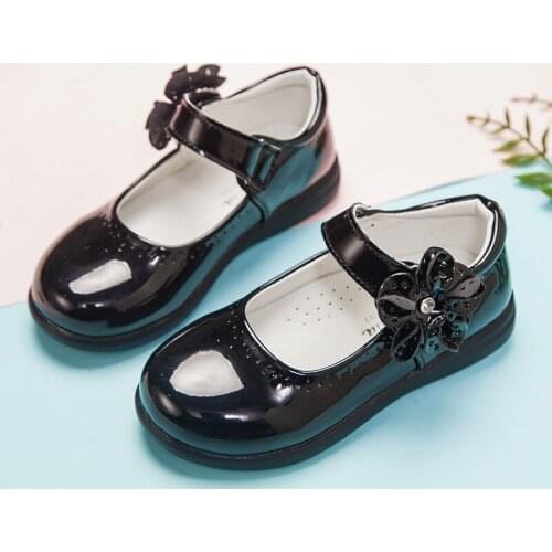 Girls Leather Shoes Rhinestone Flower Shoes Spring Princess Sweet Soft Sole Comfortable Party Shoes Childrens Fashion E554