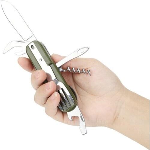 Outdoor multi-functional folding knife tableware camping picnic hiking accessories pocket keychain snowflake tool tactical