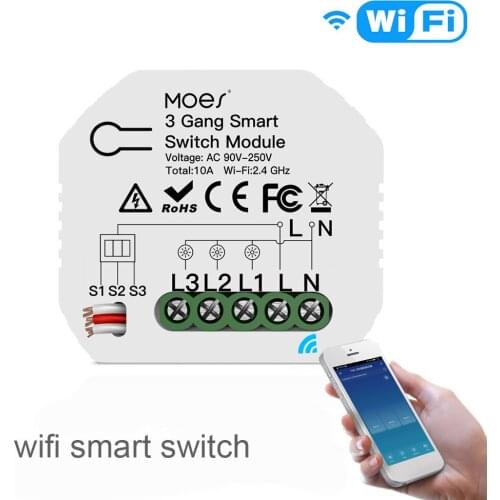 3 Gang WiFi Smart Light Switch Module Wireless Voice Remote Control Mini DIY Switch Module Works for Alexa Google Home