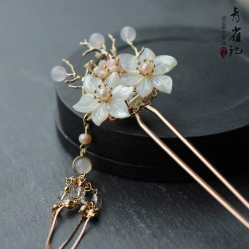 Vintage handmade hair bun kimono COSPLAY hanfu shell flowers tassel hairpin hair sticks Hair accessories Headwear do-up tools