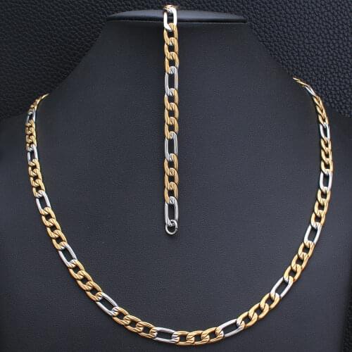 High Quality Fashion Stainless Steel Jewelry Set 60CM Chain Necklace Bracelet For Men And Women Party Gift SFHKBKBC