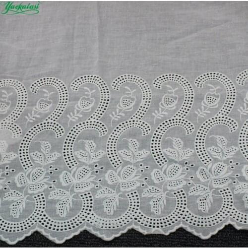 YACKALASI 3 Yds 100% Cotton Lace Eyelet Embroidered Fabrics Swiss Cotton Voile Appliqued 3D Flower Trims Diy NatureWhite 35cm