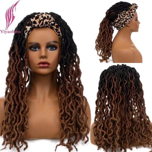 Yiyaobess Long Crochet Dreadlock Hair Headband Wig Afro Curly Brown Ombre Synthetic African American Wigs For Black Women Peruca