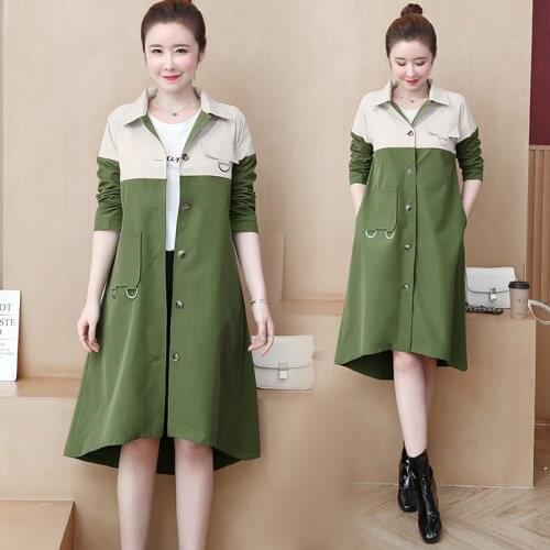 Spring Autumn Trench Coat Slim Single Breasted Contrast stitching Woman Trench Coat Long Womens Windbreakers Overcoat Femmino