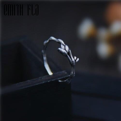 Genuine 925 Sterling Silver Female Vintage Simple Open Rings Bamboo Design Fashion Jewelry For Women Tail Ring Opening