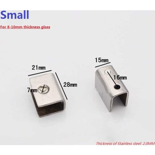 10PCS/LOT Square Design Small Stainless Steel 8-10mm Glass Shelf Brackets Clamps Clips Support With Screws 4sizes