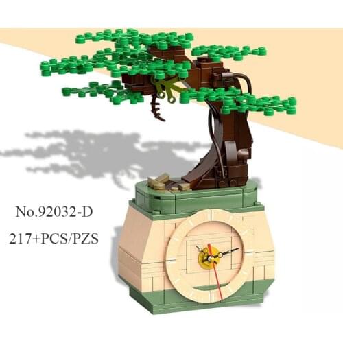 217pcs Flower Building Blocks DIY Bonsai Plant Simulation Clock Module Home Desktop Accessories Brick Childrens Toy Gift No Box
