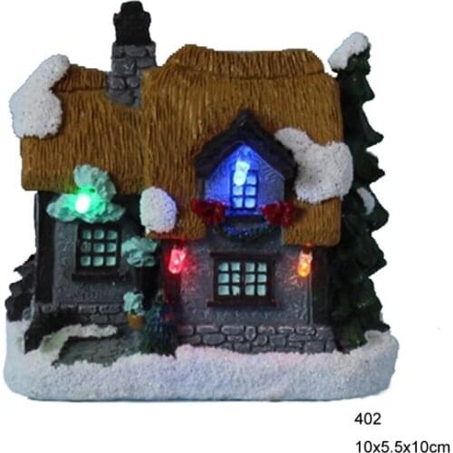 4"Polyresin Christmas Decoration House With LED Christmas Lights Christmas Village Houses With Flashing LED Light