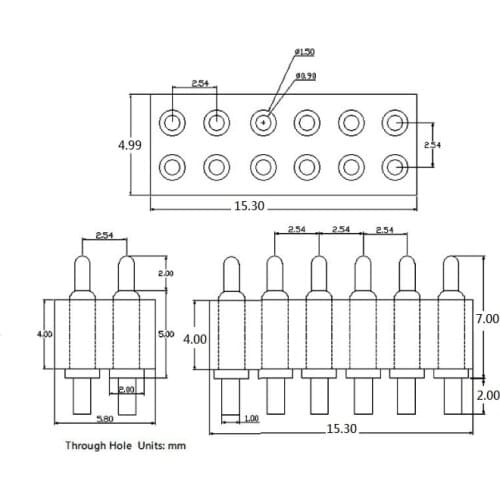 5pcs Spring loaded pogo pin connector 2x6 12 Pin Pitch 2.54mm through hole PCB dual row brass material Gold 1u battery connector