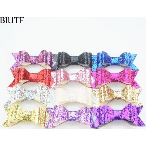 50pcs/lot 4*1.6 Inch Heaband Bow Two Layer Glitter Sequin Bow Headband DIY Applique 12 Color U Pick HDJ109