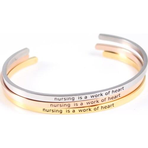 "nursing Is A Work of Heart" Positive Message Mantra Cuff Bracelet, Jewelry Gifts with Sayings & Words for Women, Teen Girls