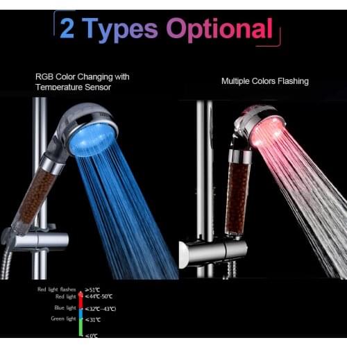 Colorful LED Anion Shower SPA Shower Head Pressurized Water Saving Temperature Control Colorful Light Handheld Big Rain Shower