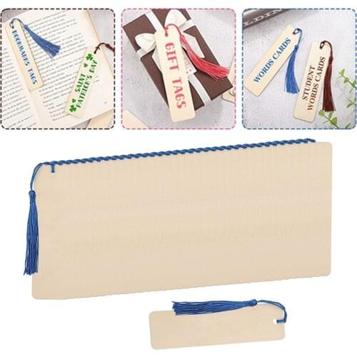 Wood Blank Bookmarks with Tassels Rectangle Book Marker Tag with Holes DIY Crafts Kid Birthday Present