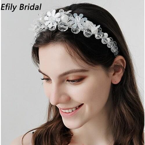Efily Fashion Flower Crystal Headbands Pearl Hairbands Tiaras and Crowns for Women Hair Accessories Party Hair Jewelry Headpiece