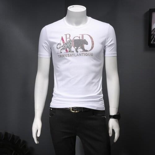 Camisetas Embroidery Cotton Short Sleeve T Shirt 2020 Summer New Club Party Prom All Over Print Slim Fit Tshirt Men