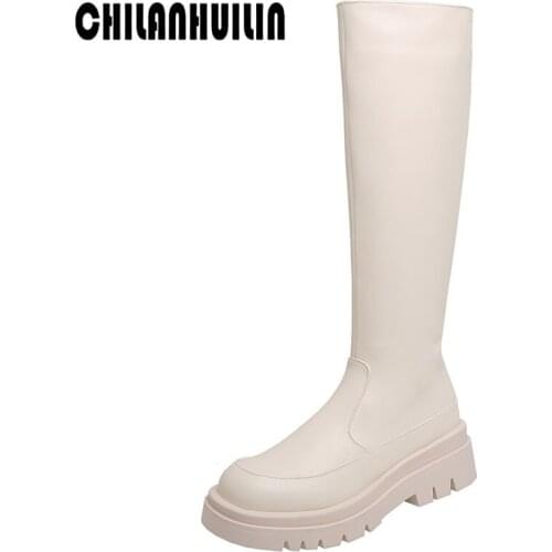 Classic style autumn winter boots elastic microfiber shoes woman knee high boots thick mid heels black platform long riding boot