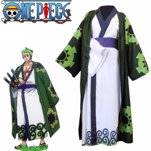 Anime One Piece Roronoa Zoro Cosplay Costume Kimono Robe Full Suit Women Men Adults