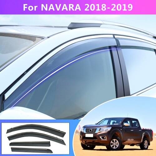 Window Visor For Nissan Navara 2018 2019 Car Smoke Window Sun Rain exterior visor Deflector Guard Accessories 4PC Auto parts